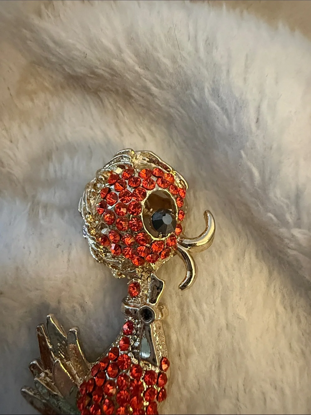 Orange Rhinestone Duck Brooch Pin Vintage Bird